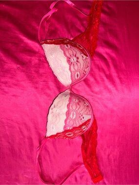 Hot Pink and Red Lace Push-Up Bra